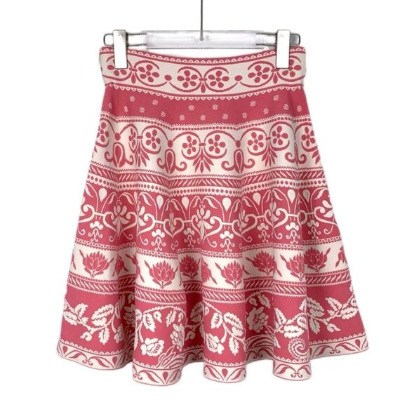 Alexander Mcqueen Pink & Cream Floral Print Knit Skirt M Size - Picture 1 of 8